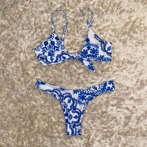 blue and white swimsuit